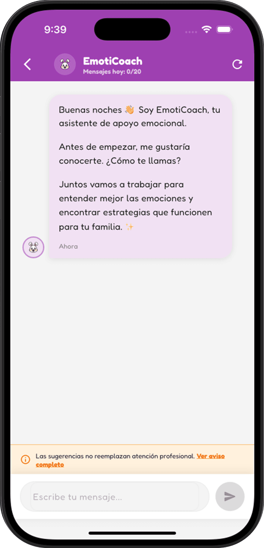 Chat con EmotiCoach dentro de la app EmotiNest