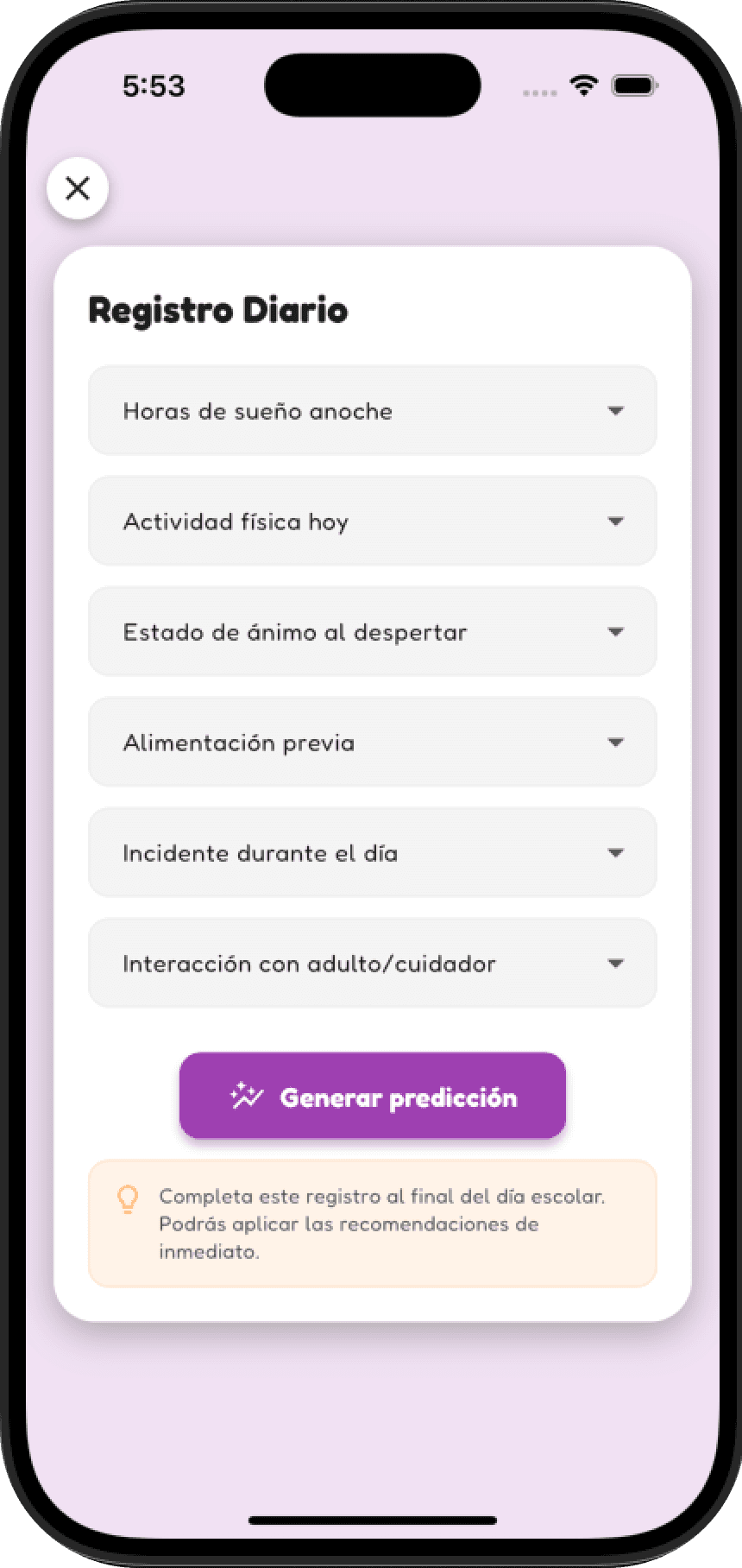 Formulario diario de registro emocional en EmotiNest